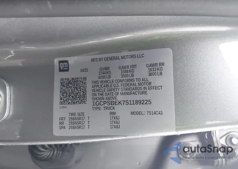 2025 Chevrolet Colorado 2Wd Wt z USA, uszkodzony, nr VIN 1GCPSBEK7S1189225